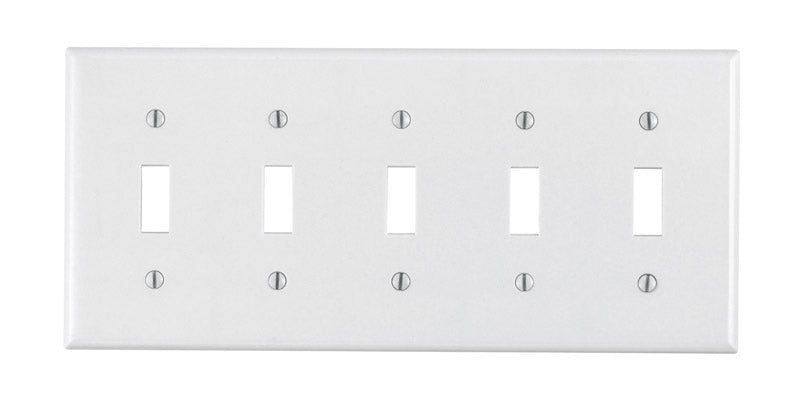 Placa de pared Leviton blanca de plástico para 5 interruptores de palanca, 1 ud.