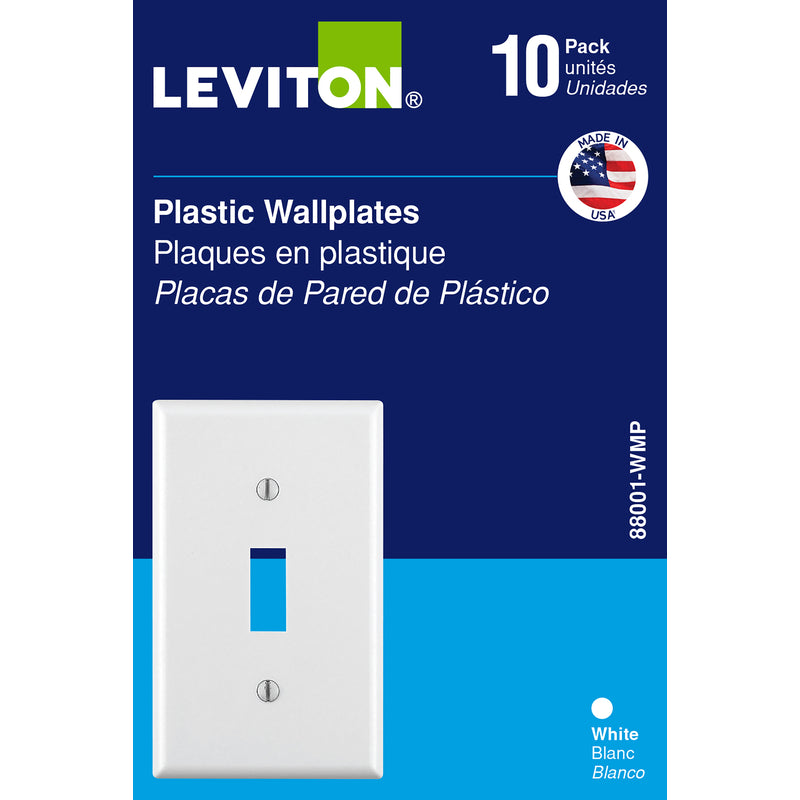 Placa de pared Leviton blanca para interruptor de palanca de plástico termofijo, 1 grupo, 10 piezas