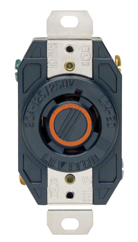 Receptáculo negro con bloqueo Leviton V-0-MAX de 20 A, 125/250 V, monofásico, L14-20R, 1 ud.