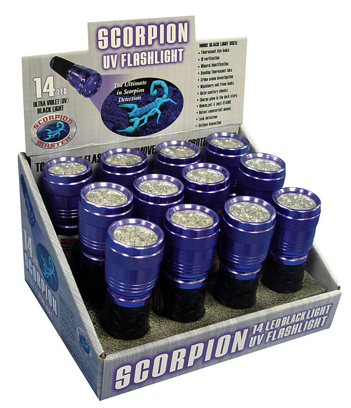 Scorpion 14 LED Black/Purple LED UV Flashlight AAA Battery (Pack of 12)
