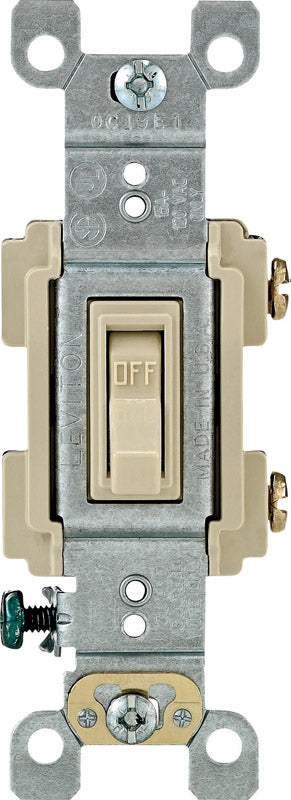 Interruptor de CA Leviton de palanca simple, 15 amperios, silencioso, marfil, 1 ud.