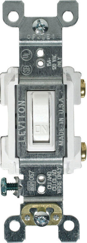 Interruptor de CA Leviton de palanca simple, 15 amperios, silencioso, blanco, 1 ud.