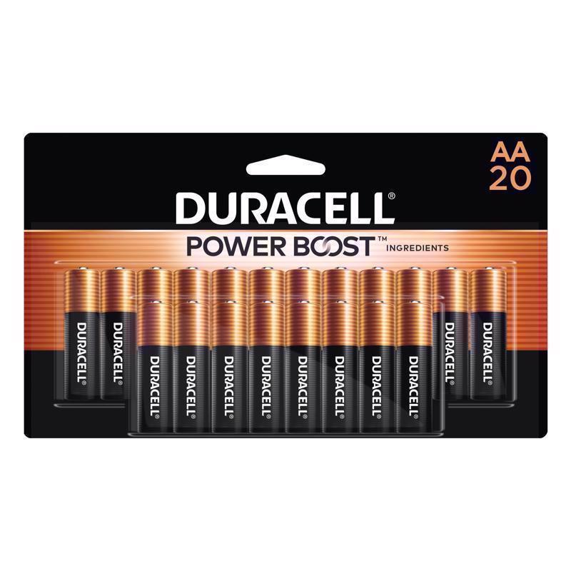 Pilas alcalinas AA Duracell Coppertop, paquete de 20 con tarjeta