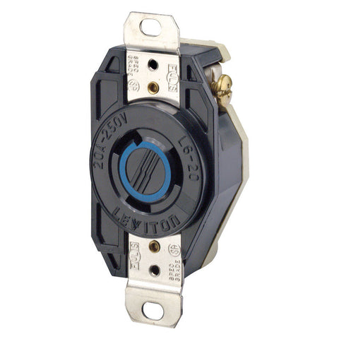 Receptáculo negro con bloqueo Leviton V-0-MAX de 20 A y 250 V, monofásico, L6-20R, 1 ud.