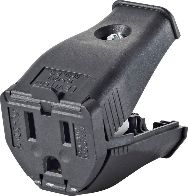 Enchufe de pared Leviton para uso comercial y residencial, termoplástico, con cuchillas de puesta a tierra/rectas y conexión de cable con bisagra, 5-15R