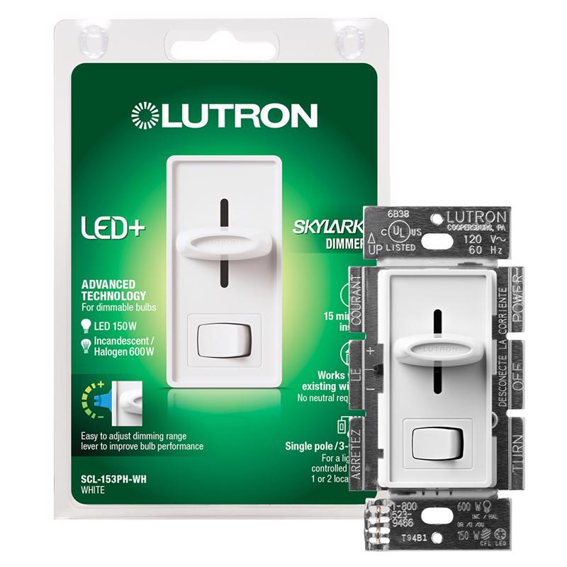 Interruptor regulador de 3 vías Lutron Skylark blanco de 150 W, paquete de 1