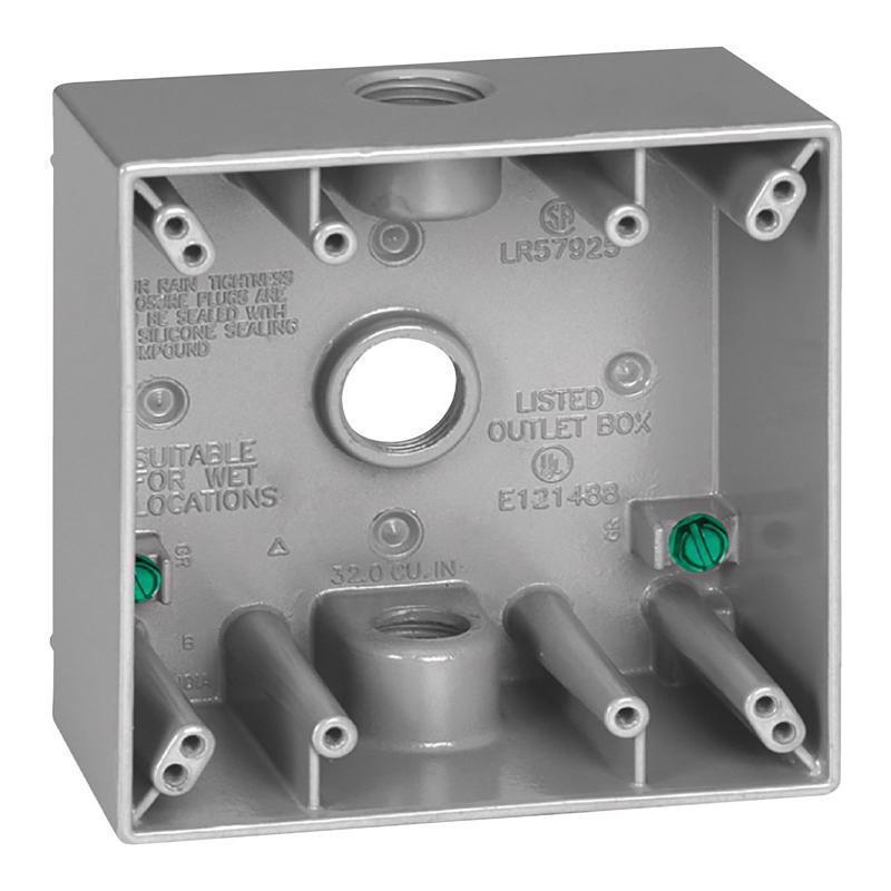 Sigma Engineered Solutions New Work Caja metálica fundida cuadrada para 2 dispositivos, resistente a la intemperie, gris, 31 pulgadas cúbicas