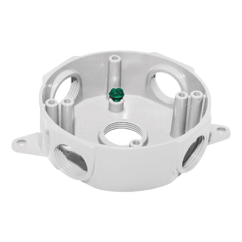 Caja metálica fundida a presión resistente a la intemperie New Work de 16 pulgadas cúbicas y forma redonda, blanca, de Sigma Engineered Solutions