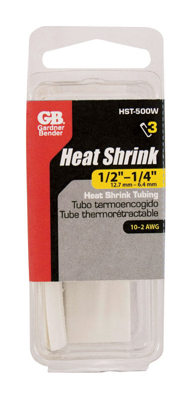 Tubo termorretráctil Gardner Bender de 1/2 pulg. D, blanco, paquete de 3