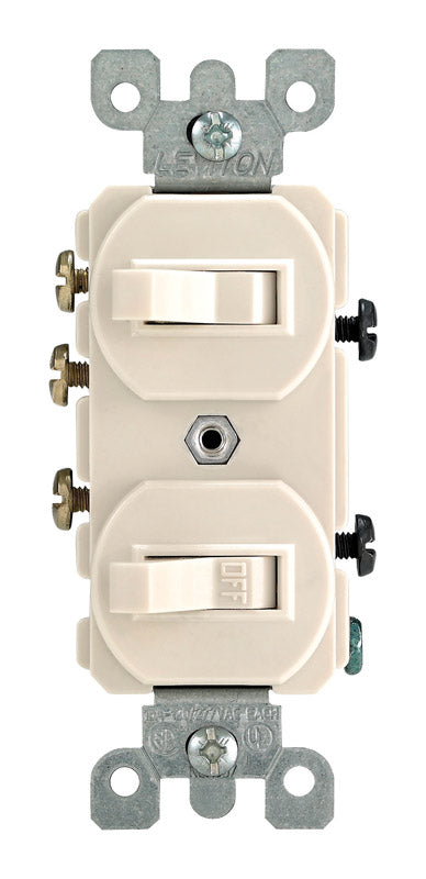Leviton Interruptor de combinación de interruptor de palanca sencillo o de 3 vías y tomacorriente dúplex de 15 amperios, color almendra claro, paquete de 1