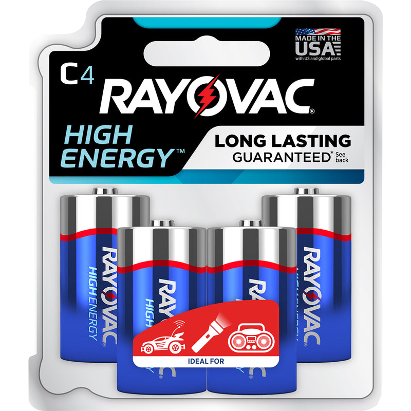Pilas alcalinas Rayovac High Energy C, paquete de 4 con cartón