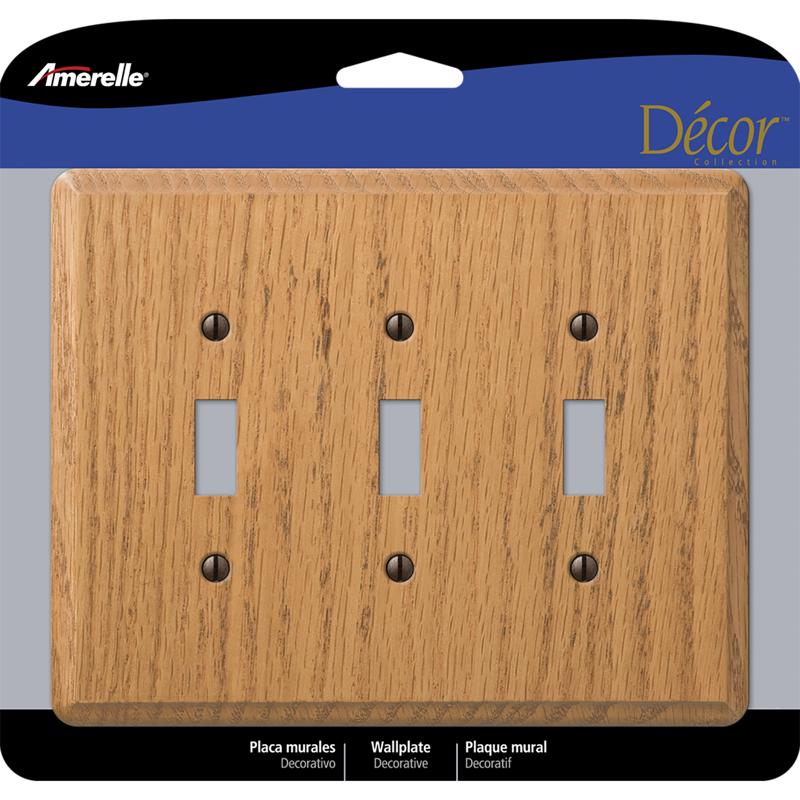 Placa de pared contemporánea Amerelle de madera marrón para 3 interruptores de palanca, 1 ud.