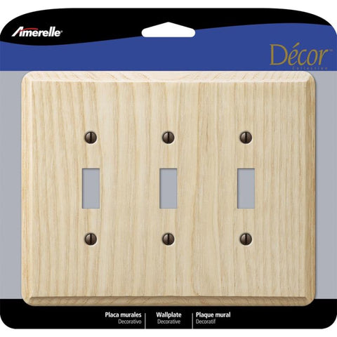 Amerelle Contemporánea Placa de pared de interruptor palanca de madera beige sin acabado para 3 interruptores, 1 paquete