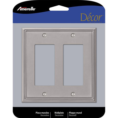 Placa de pared decorativa Amerelle Metro de metal fundido en níquel cepillado para interruptor doble, 1 ud.