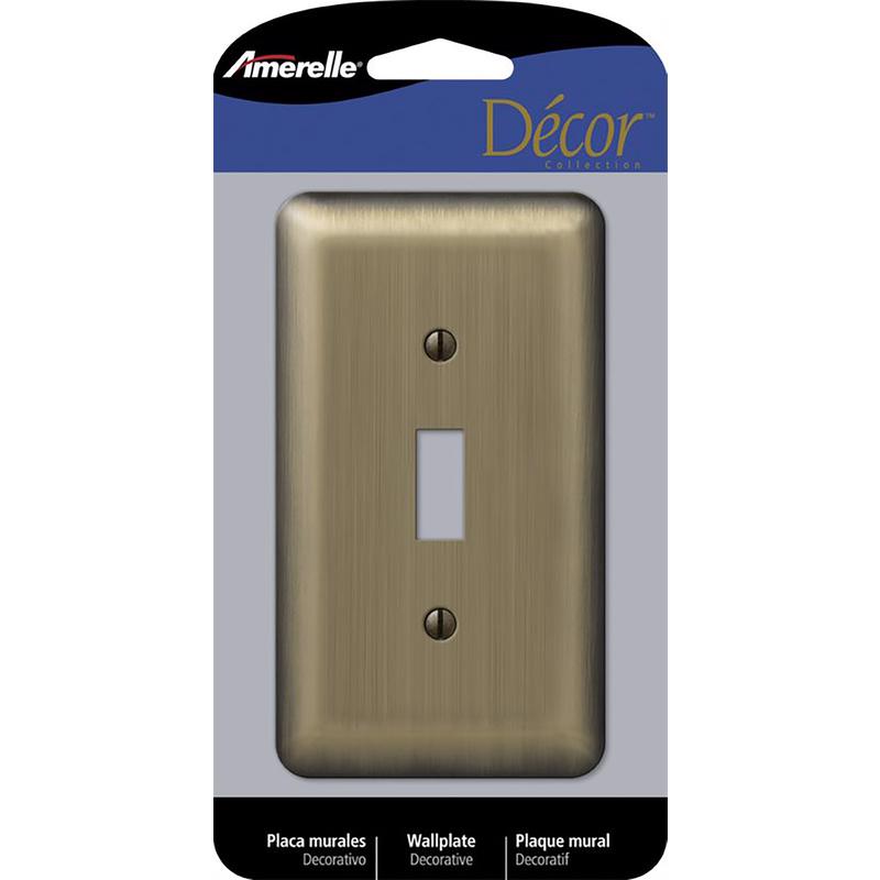 Amerelle Devon Placa de pared para interruptor palanca de acero estampado, latón cepillado, 1 unidad, paquete de 1