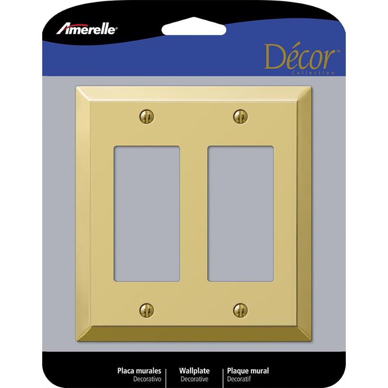 Amerelle Century Placa de pared para interruptor doble de acero estampado con acabado en latón pulido, paquete de 1