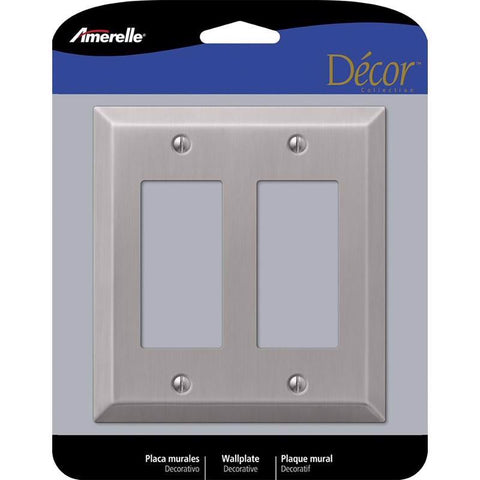Amerelle Century Brushed Nickel 2 gang Stamped Steel Decorator Wall Plate 1 pk