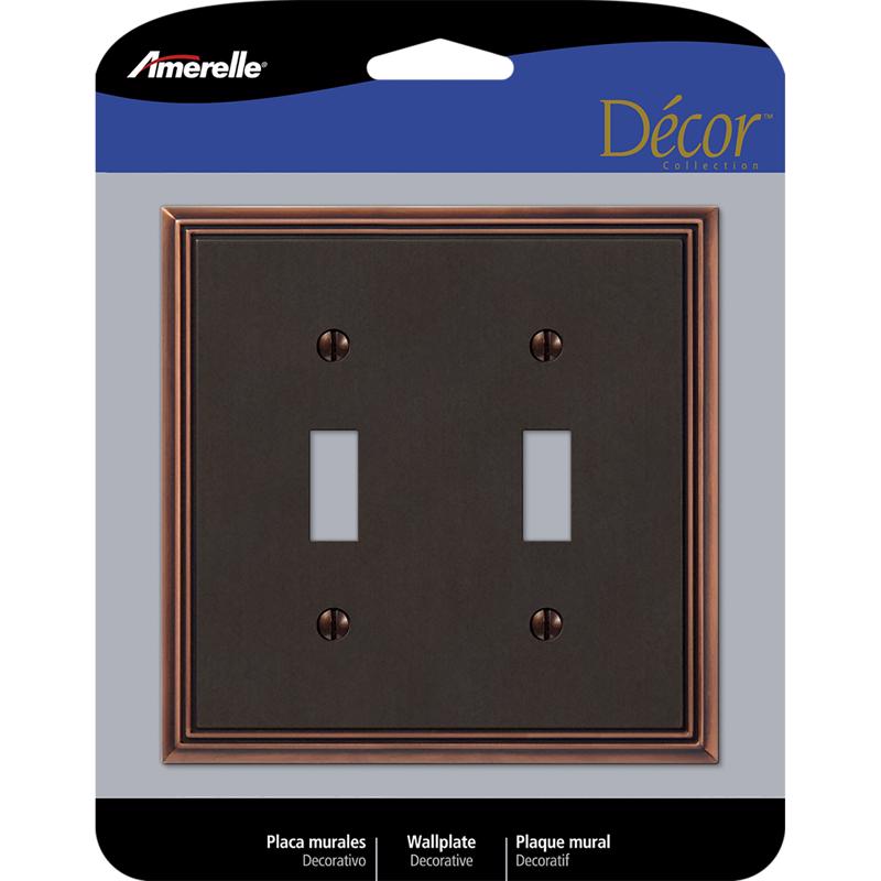 Amerelle Metro Placa de pared para interruptor de palanca de metal fundido de 2 unidades, bronce envejecido, 1 paquete