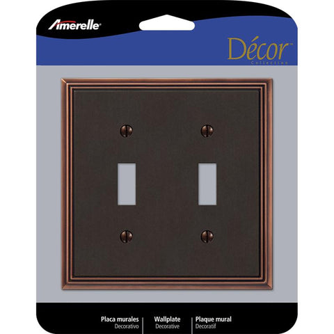Amerelle Metro Placa de pared para interruptor de palanca de metal fundido de 2 unidades, bronce envejecido, 1 paquete