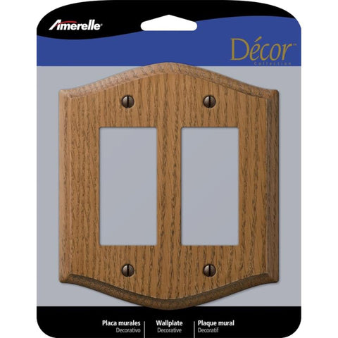 Placa de pared decorativa Amerelle Country de madera de roble marrón medio para 2 interruptores/enchufes, paquete de 1
