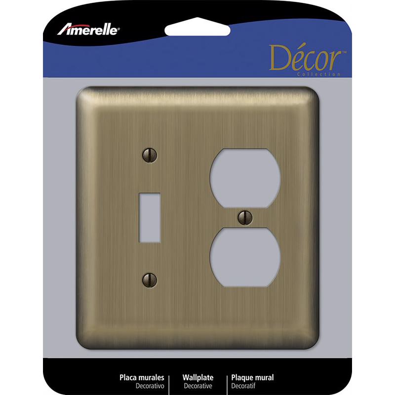 Amerelle Devon Placa de pared dúplex/palanca de acero estampado latón cepillado 2 gang 1 pza