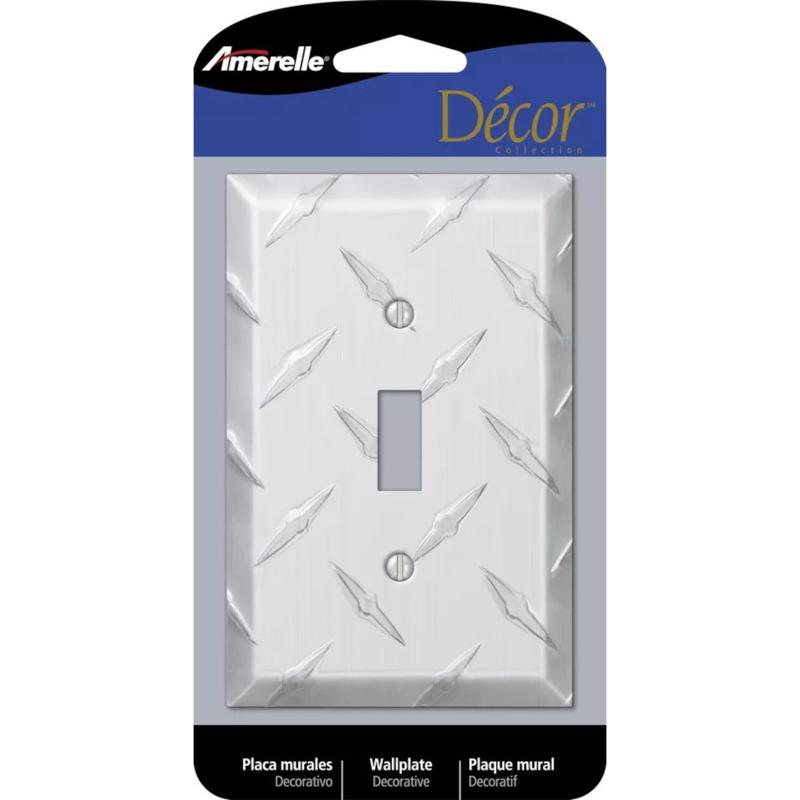 Amerelle Diamond Silver Placa de pared para interruptor de palanca de aluminio estampado de 1 ganga, paquete de 1