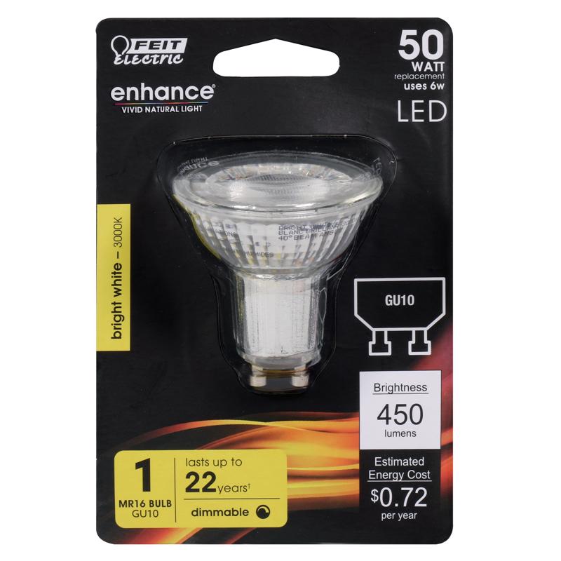 Bombilla LED Feit MR16 GU10 blanco brillante equivalente a 50 vatios, paquete de 1