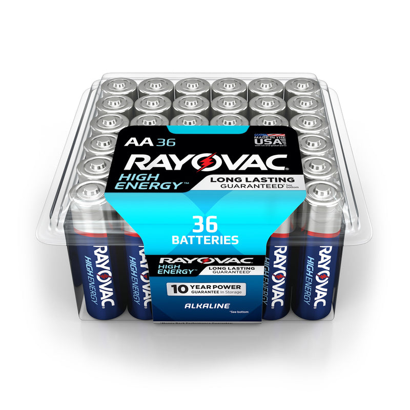 Pilas alcalinas AA de alta energía Rayovac, paquete de 36 en envase de concha