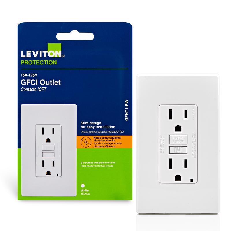 Tomacorriente dúplex GFCI Leviton SmartlockPro de 15 A y 125 V, 5-15R, blanco, 1 ud.