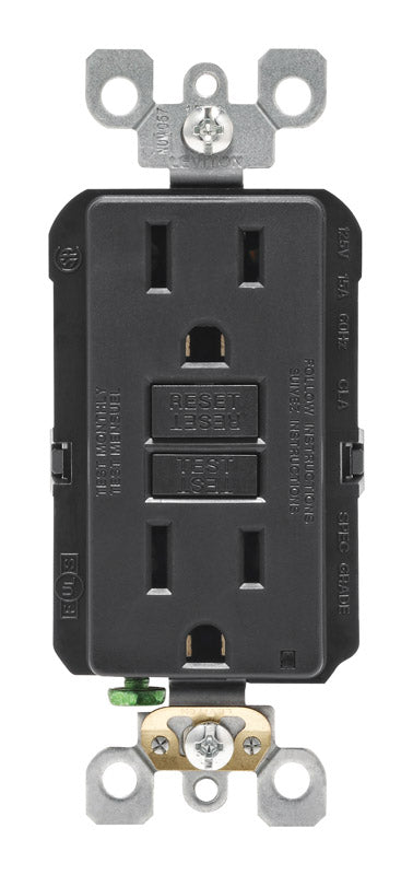 Tomacorriente dúplex GFCI Leviton SmartlockPro de 15 A, 125 V, negro, 5-15R, 1 ud.
