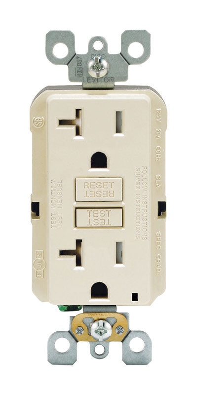 Tomacorriente GFCI Leviton SmartlockPro dúplex de 20 A y 125 V, color almendra claro, 5-20R, 1 ud.