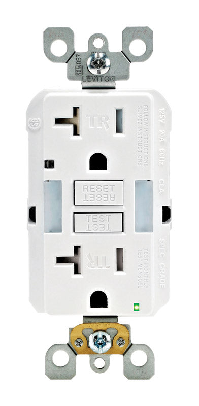 Tomacorriente dúplex GFCI Leviton SmartlockPro de 20 A, 125 V, blanco, 5-20R, 1 ud.