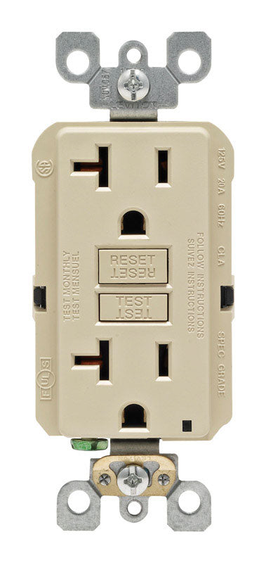 Tomacorriente dúplex GFCI Leviton SmartlockPro de 20 A y 125 V, 5-20R, color marfil, 1 ud.