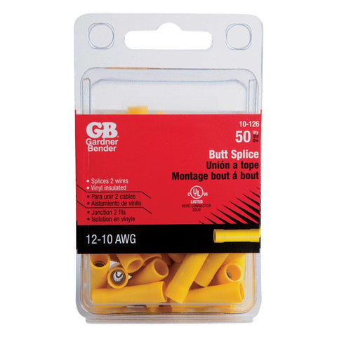 Gardner Bender 12-10 Ga. Insulated Wire Butt Splice Yellow 50 pk