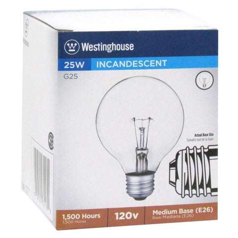 Westinghouse 25 W G25 Globe Incandescent Bulb E26 (Medium) Clear 1 pk