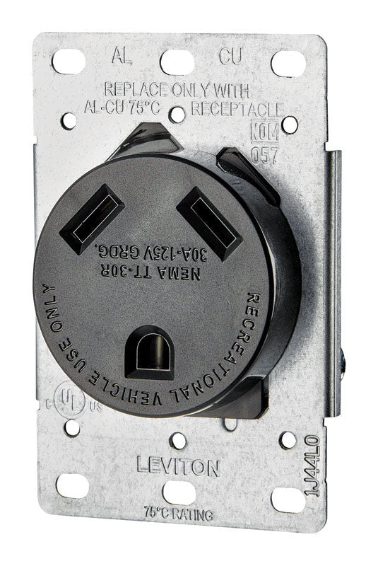 Tomacorriente Leviton negro de 30 A y 125 V TT-30R, 1 ud.