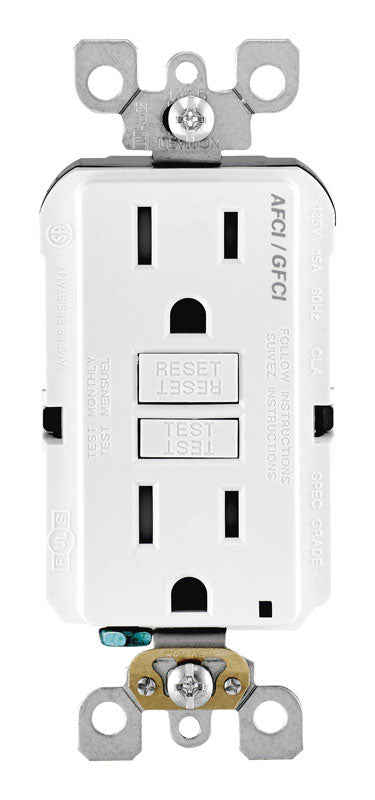 Tomacorriente Leviton de doble función AFCI/GFCI, 15 A, 125 V, blanco, 5-15R, 1 ud.