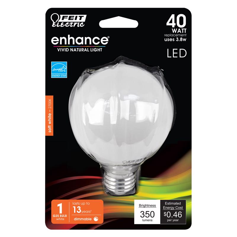Bombilla LED Feit G25 E26 (mediana) de luz blanca suave, equivalente a 40 vatios, paquete de 1