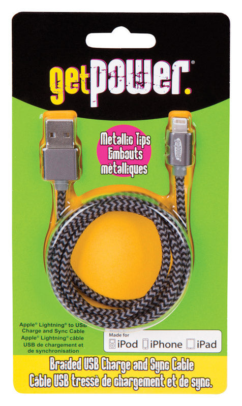 GetPower 3 ft. L Lightning Cable 1 pk (Pack of 6)
