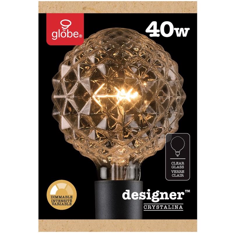 Bombilla incandescente decorativa Globe Electric Designer Crystalina G30 de 40 W, casquillo E26 (mediano), ámbar, 1 ud.