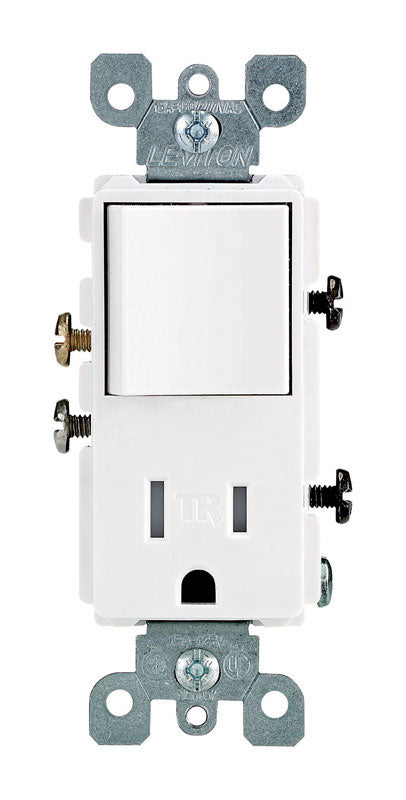 Leviton Decora 15 amps 125 V White Combination Switch/Outlet 5-15R 1 pk