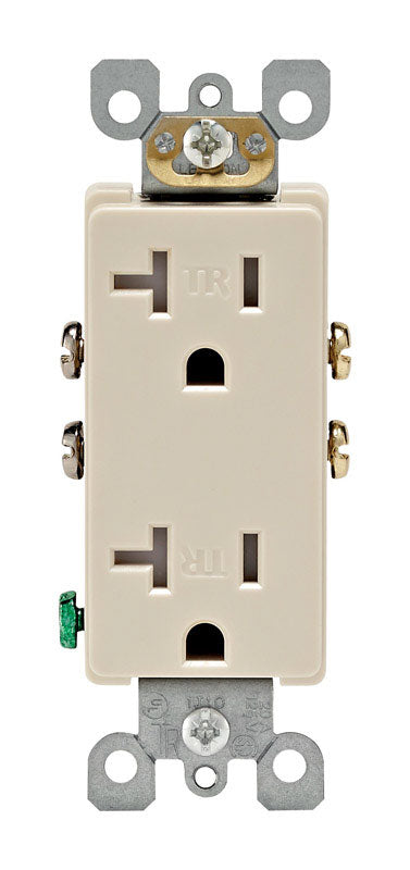 Enchufe dúplex Leviton Decora de 20 A y 125 V, color almendra claro, resistente a manipulaciones, 5-20R, 1 ud.