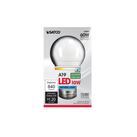 Satco A19 E26 (Medium) LED Bulb Natural Light 60 Watt Equivalence 1 pk (Pack of 6)