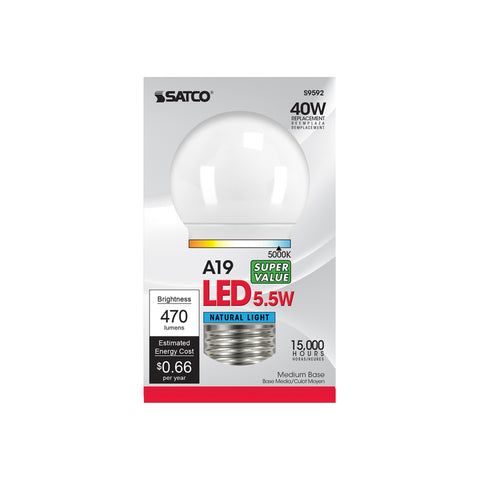 Satco A19 E26 (Medium) LED Bulb Natural Light 40 Watt Equivalence 1 pk (Pack of 6)