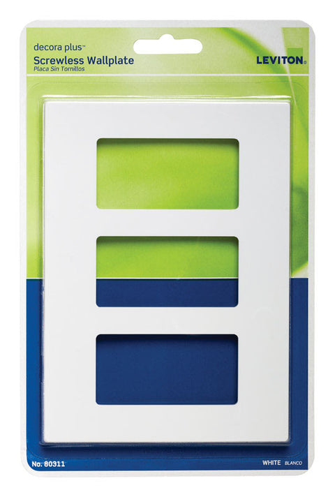 Leviton Decora Plus White 3 gang Polycarbonate Decorator Screwless Wall Plate 1 pk