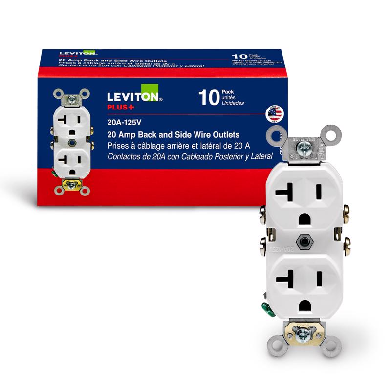 Enchufe dúplex Leviton de 20 A y 125 V, color blanco, 5-20R, paquete de 10