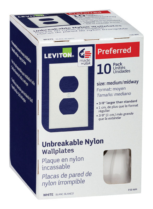 Placa de pared dúplex de nailon termoplástico Leviton blanco para 1 ganga, paquete de 10