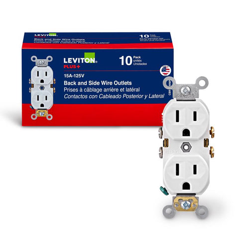 Tomacorriente Leviton blanco de 15 A y 125 V, 5-15R, paquete de 10
