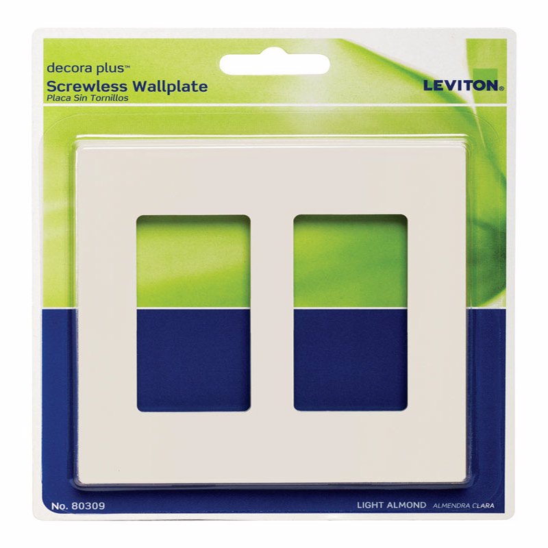 Placa de pared Leviton Decora Plus color almendra, para 2 dispositivos, de policarbonato, sin tornillos, 1 paquete