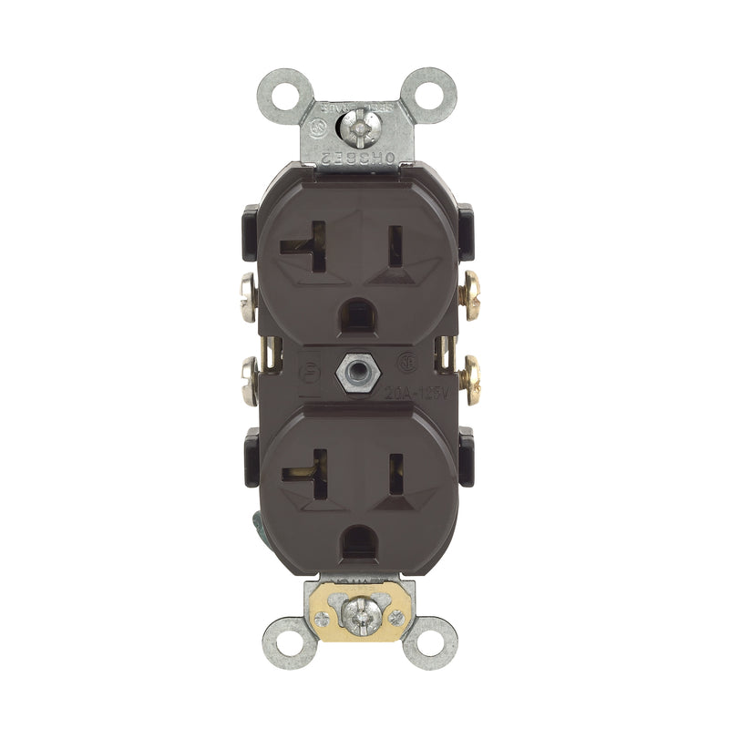 Tomacorriente dúplex Leviton de 20 A y 125 V, color marrón, 5-20R, paquete de 1